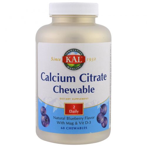 KAL, Calcium Citrate Chewable, Natural Blueberry Flavor, 60 Chewables