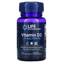 Life Extension, Витамин D3, 7,000 МЕ, 60 гелевых капсул