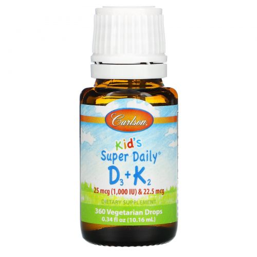 Carlson Labs, Для детей, Super Daily D3+K2, 25 мкг, 0,34 ж. унц. (10,16 мл)