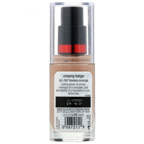 Covergirl, Outlast All-Day Stay Fabulous, тональная основа 3 в 1, оттенок 850 кремовый бежевый, 30 мл