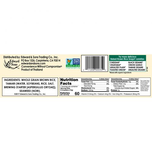 Edward & Sons, Печенье из запеченного коричневого риса, водоросли  Тамари, 3.5 унции (100 г)