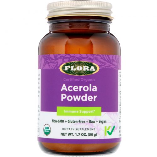 Flora, Certified Organic, Acerola Powder, 1.7 oz (50 g)