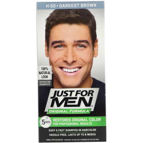 Just for Men, Original Formula, мужская краска для волос, оттенок самый темный коричневый H-50, одноразовый комплект