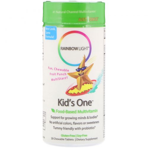 Rainbow Light, Kid's One, MultiStars, Пищевые мультивитамины, фруктовый пунш, 30 таблеток