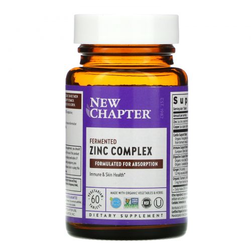 New Chapter, Fermented Zinc Complex, 60 Vegetarian Tablets