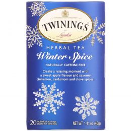 Twinings, Травяной чай, Winter Spice, естественным образом не содержит кофеин, 20 чайных пакетиков, 1,41 унций (40 г)