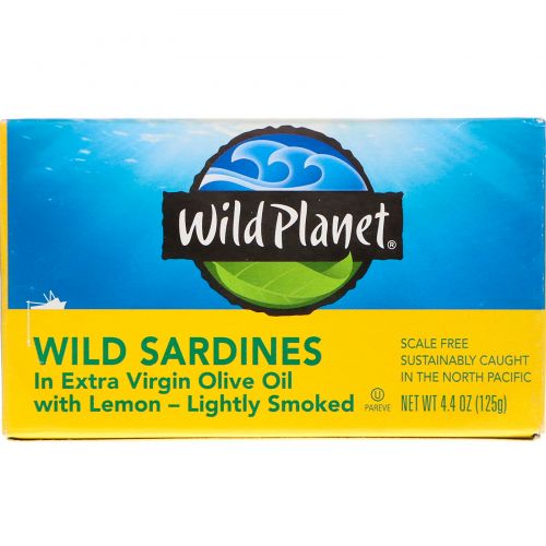 Wild Planet, Сардины в масле первого отжима с лимоном, 4,375 унции (125 г)